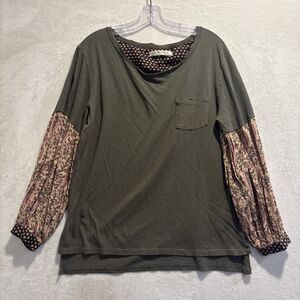 We The Free People Jade Floral Print Long Sleeve Top Olive Green Women's Size XS